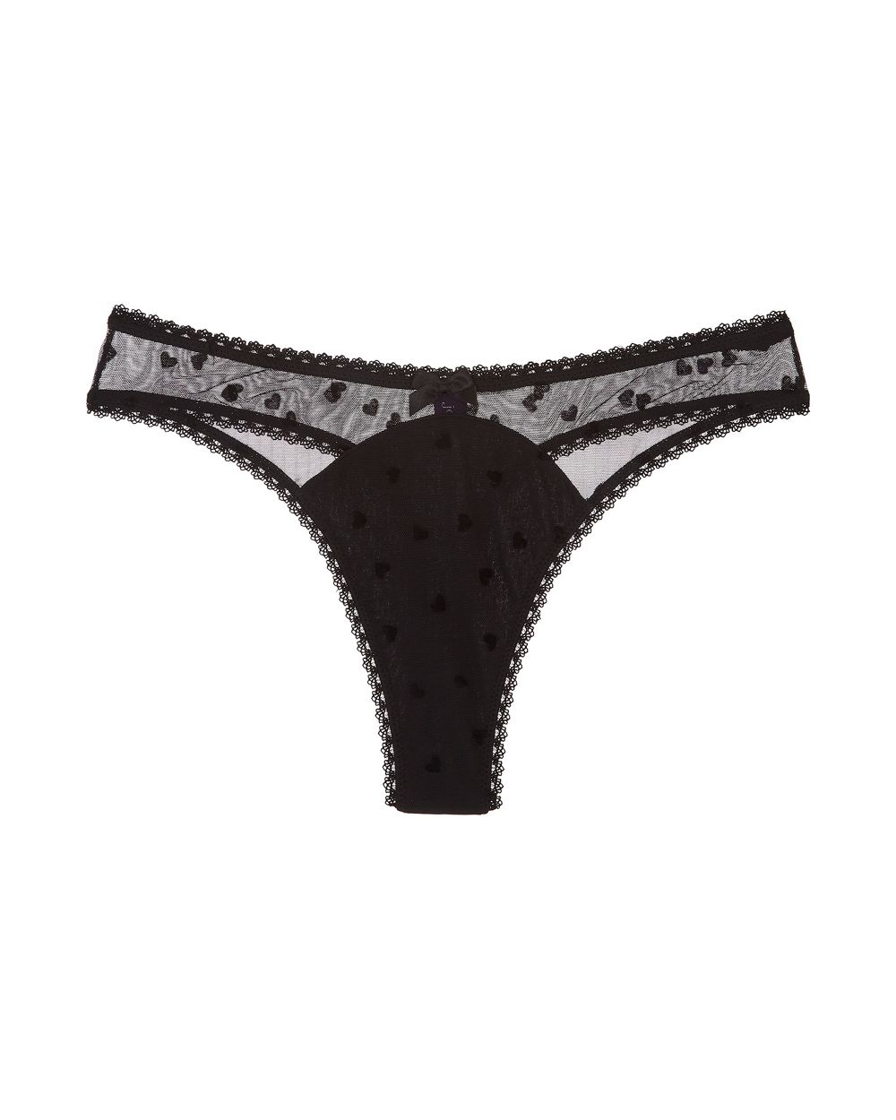 Victoire Flocked Thong - Noir/Noir Hearts