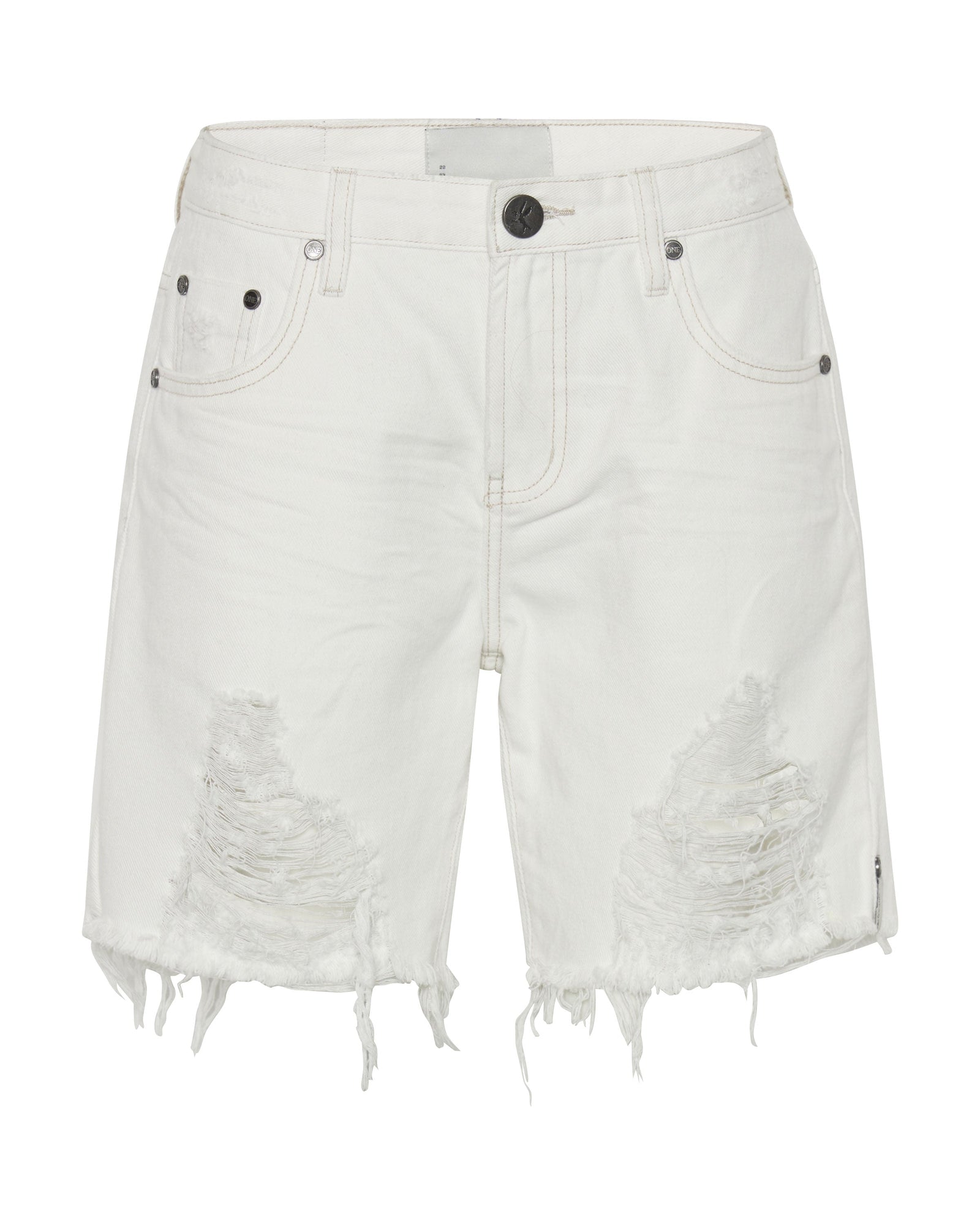 White Beauty Stevies Long Length Boyfriend Shorts