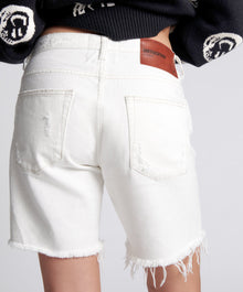 White Beauty Stevies Long Length Boyfriend Shorts