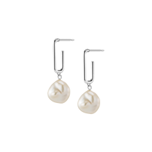 Organic Pearl Drop Rectangle Hoop Earrings