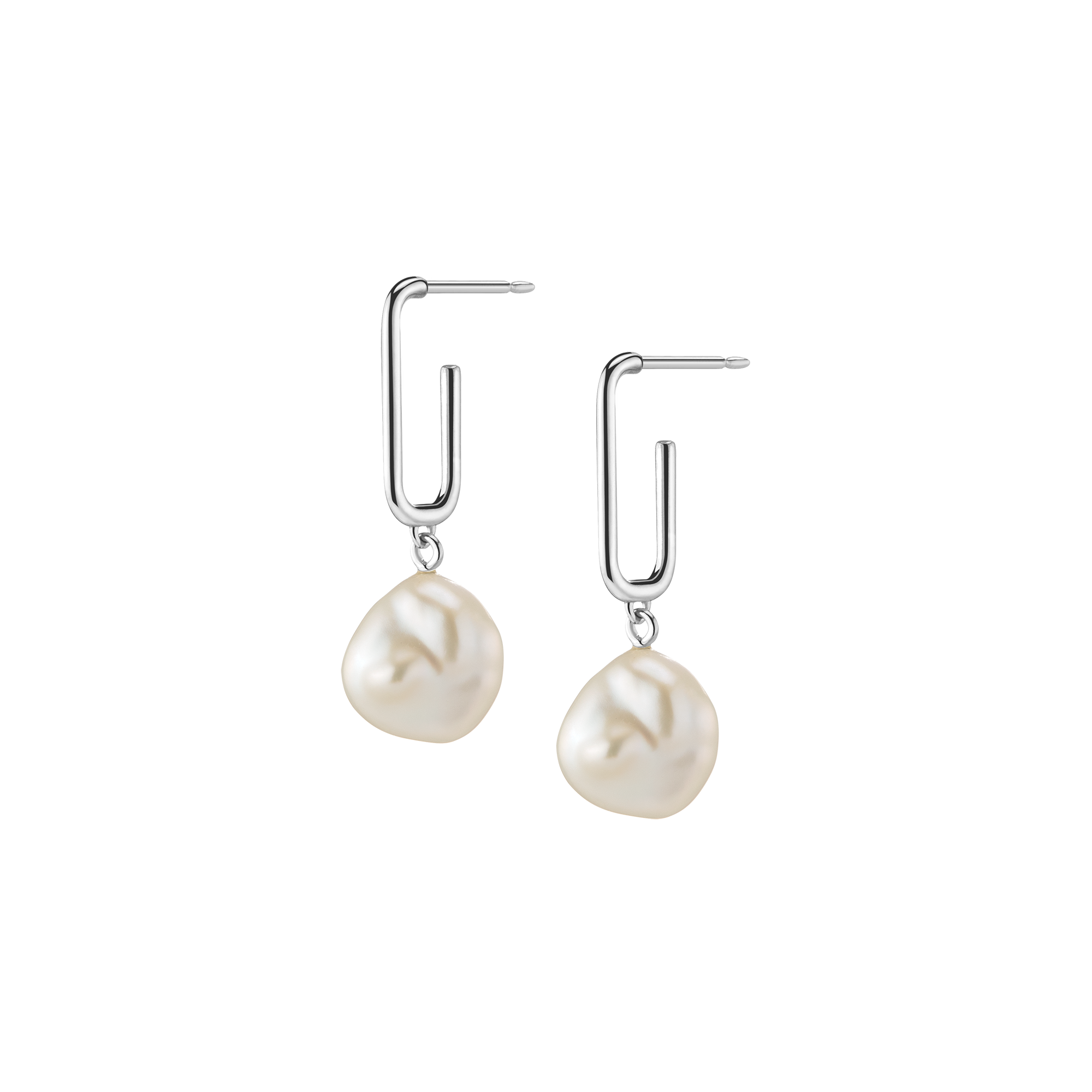 Organic Pearl Drop Rectangle Hoop Earrings