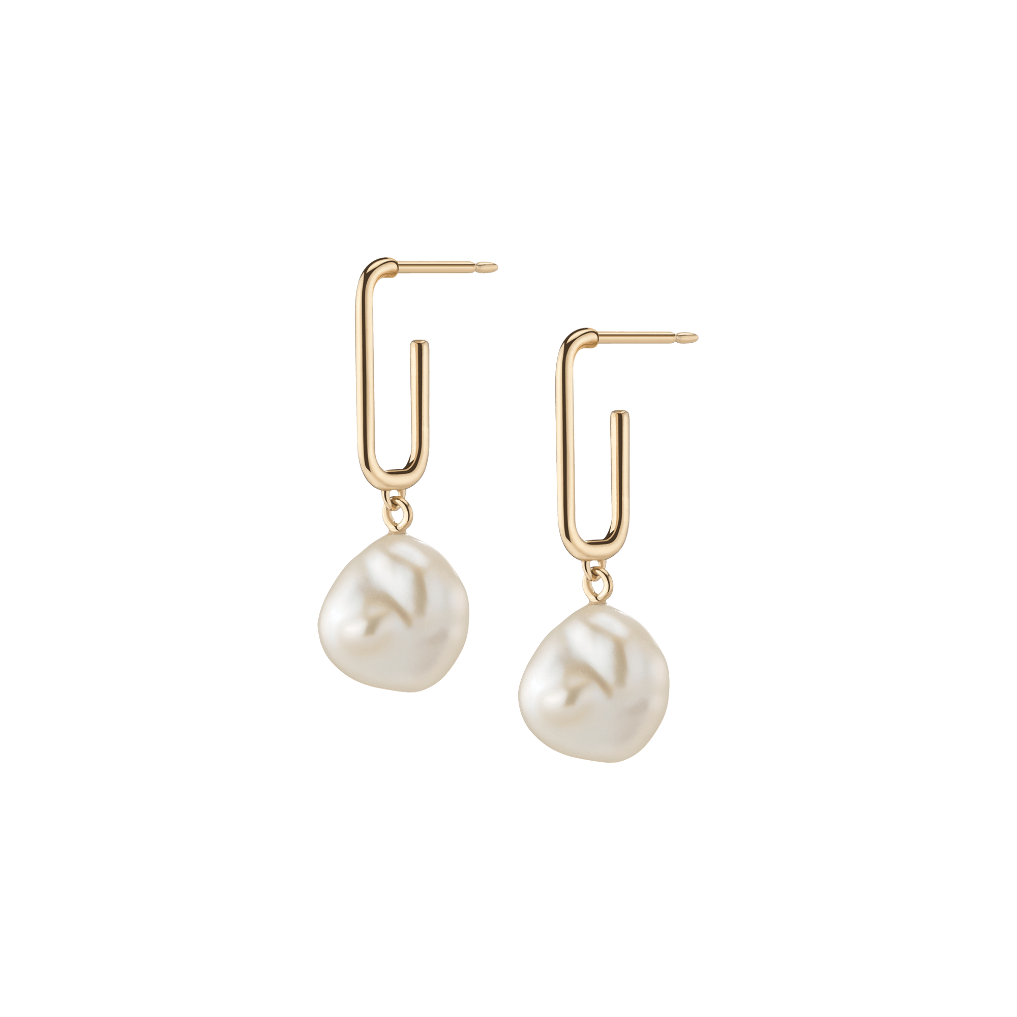 Organic Pearl Drop Rectangle Hoop Earrings