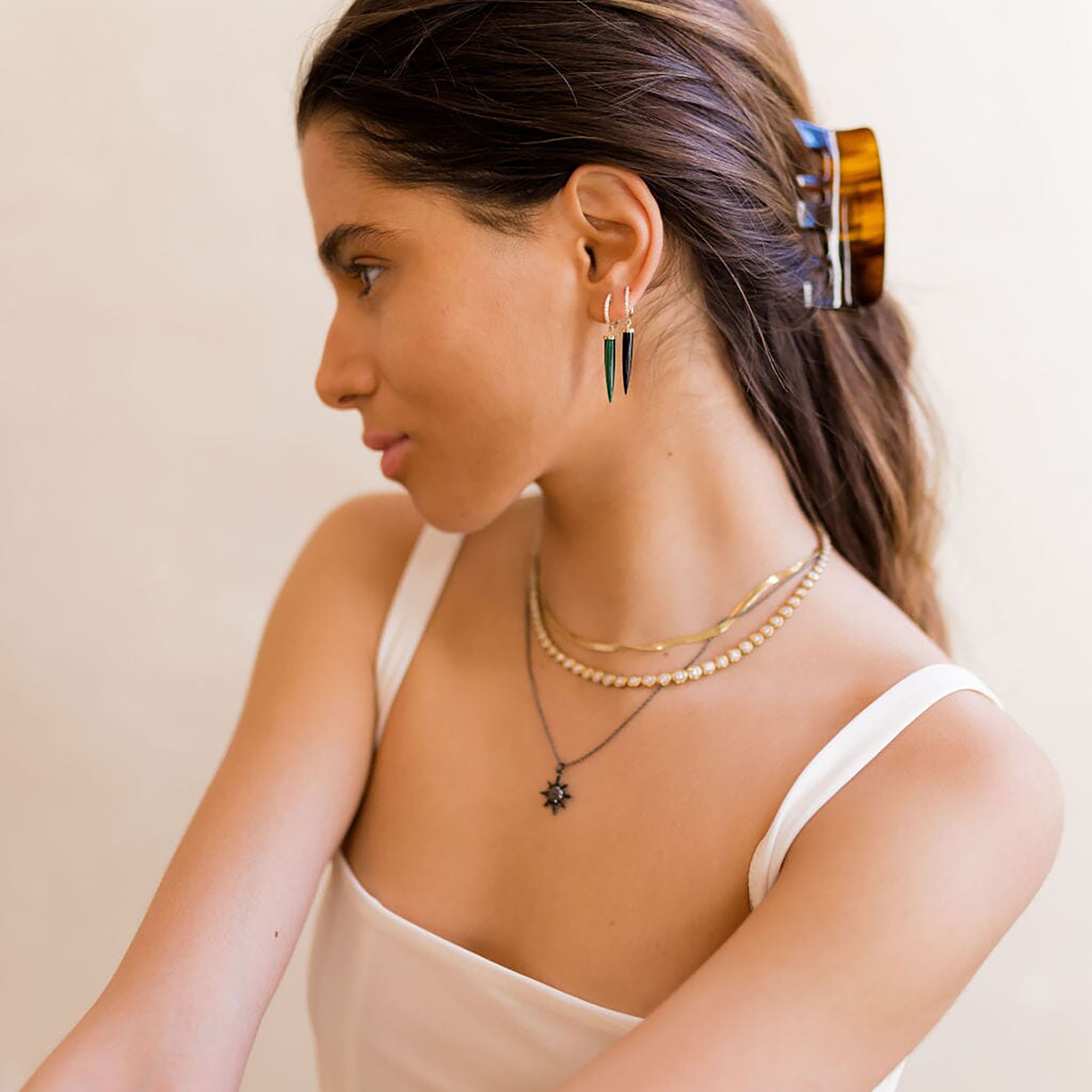 Aphrodite Spike Pavé Hoops | Malachite