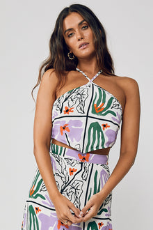 Tori - Bandana Halter Top - Artistic Floral