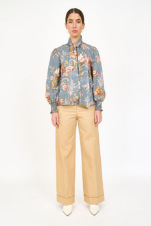 Georgie Blouse - Blue Brocade
