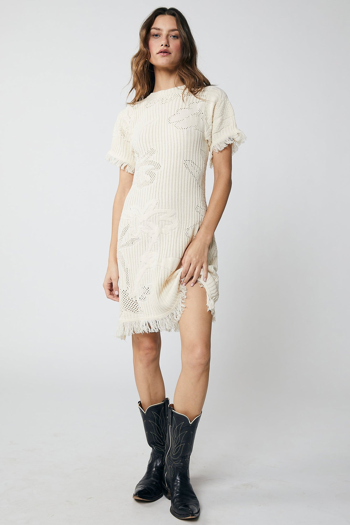 Soleil Mini Dress - Ecru Textured