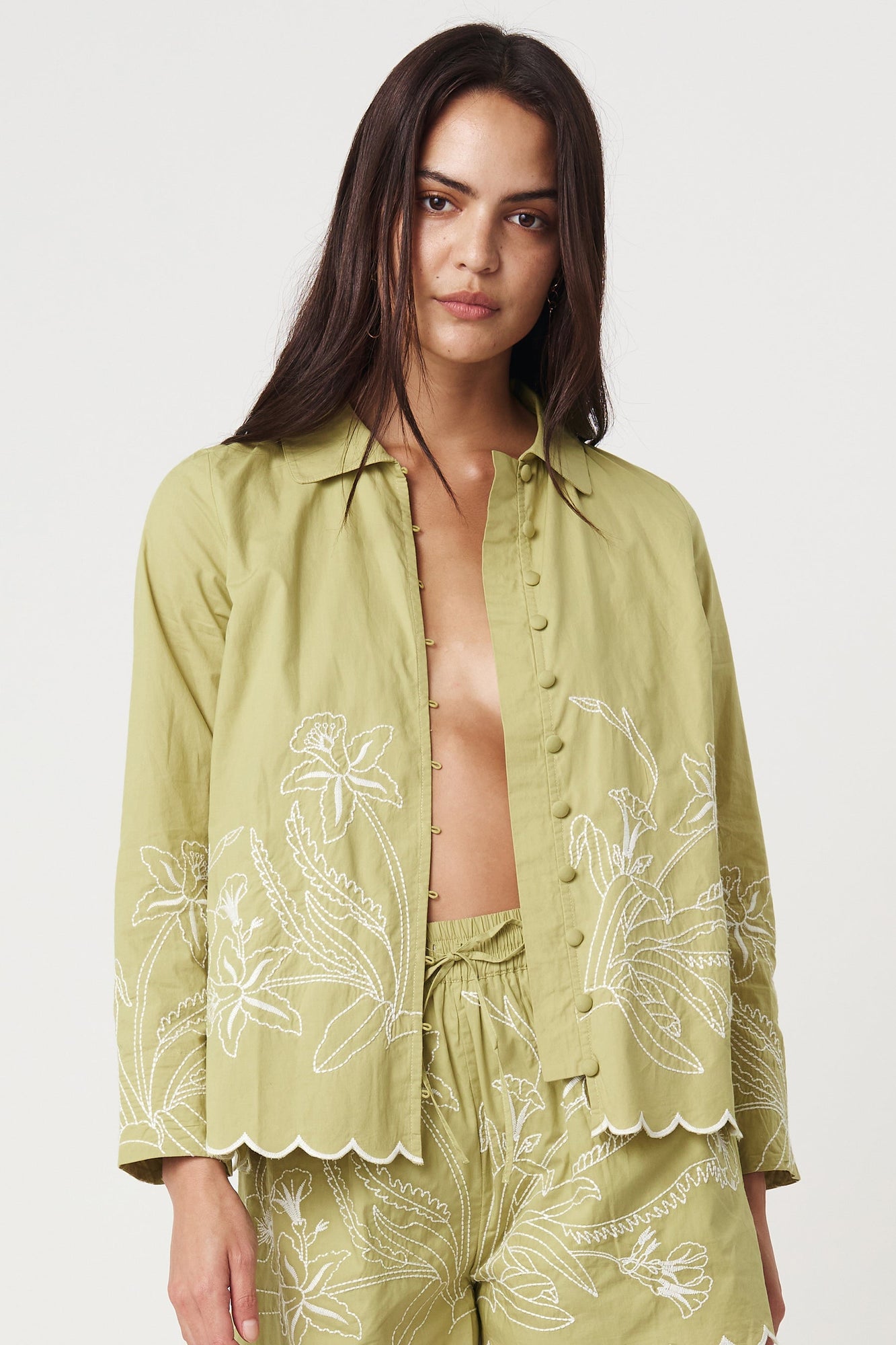 Claire Shirt - Gardenia - Bay Leaf