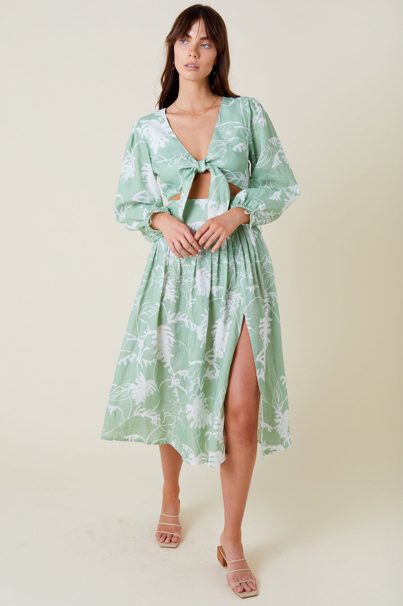 Mae Midi Dress - Green Garden S