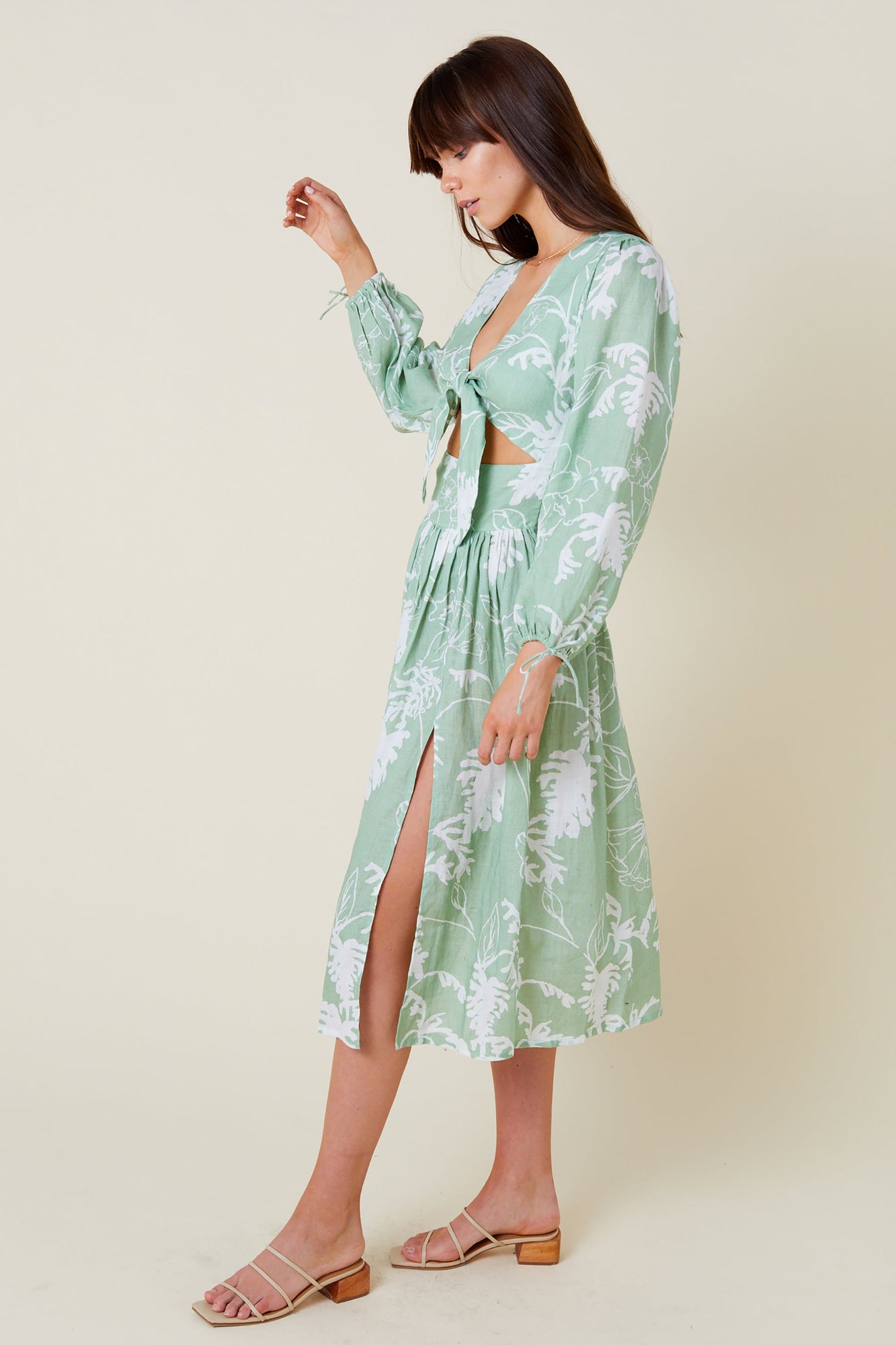 Mae Midi Dress - Green Garden S