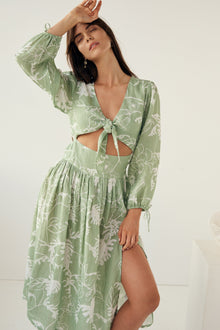 Mae Midi Dress - Green Garden S