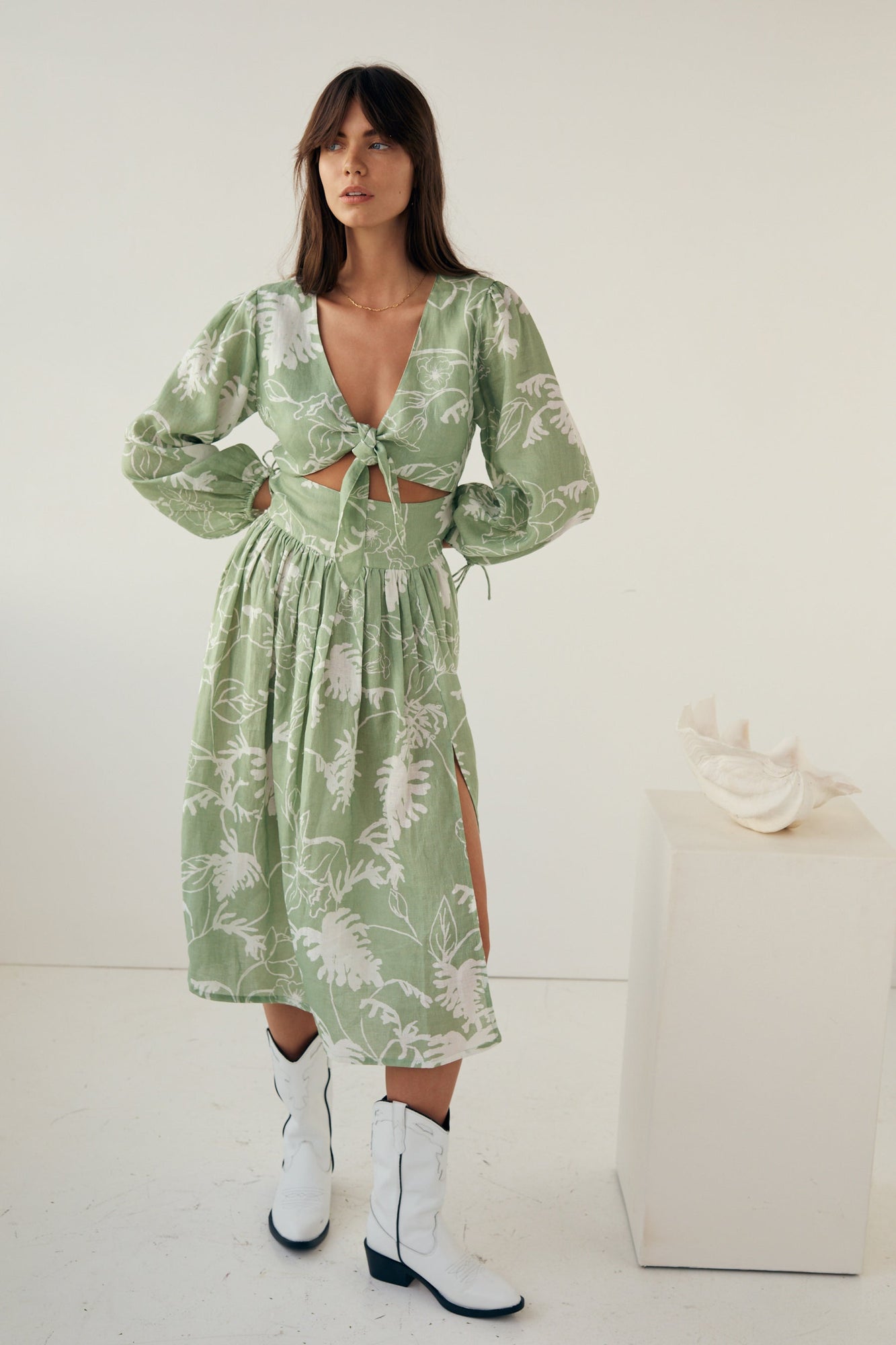 Mae Midi Dress - Green Garden S
