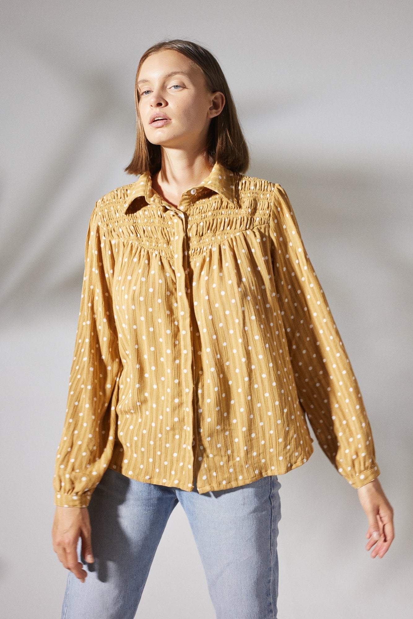 Hallie Blouse - Golden Polka Dot