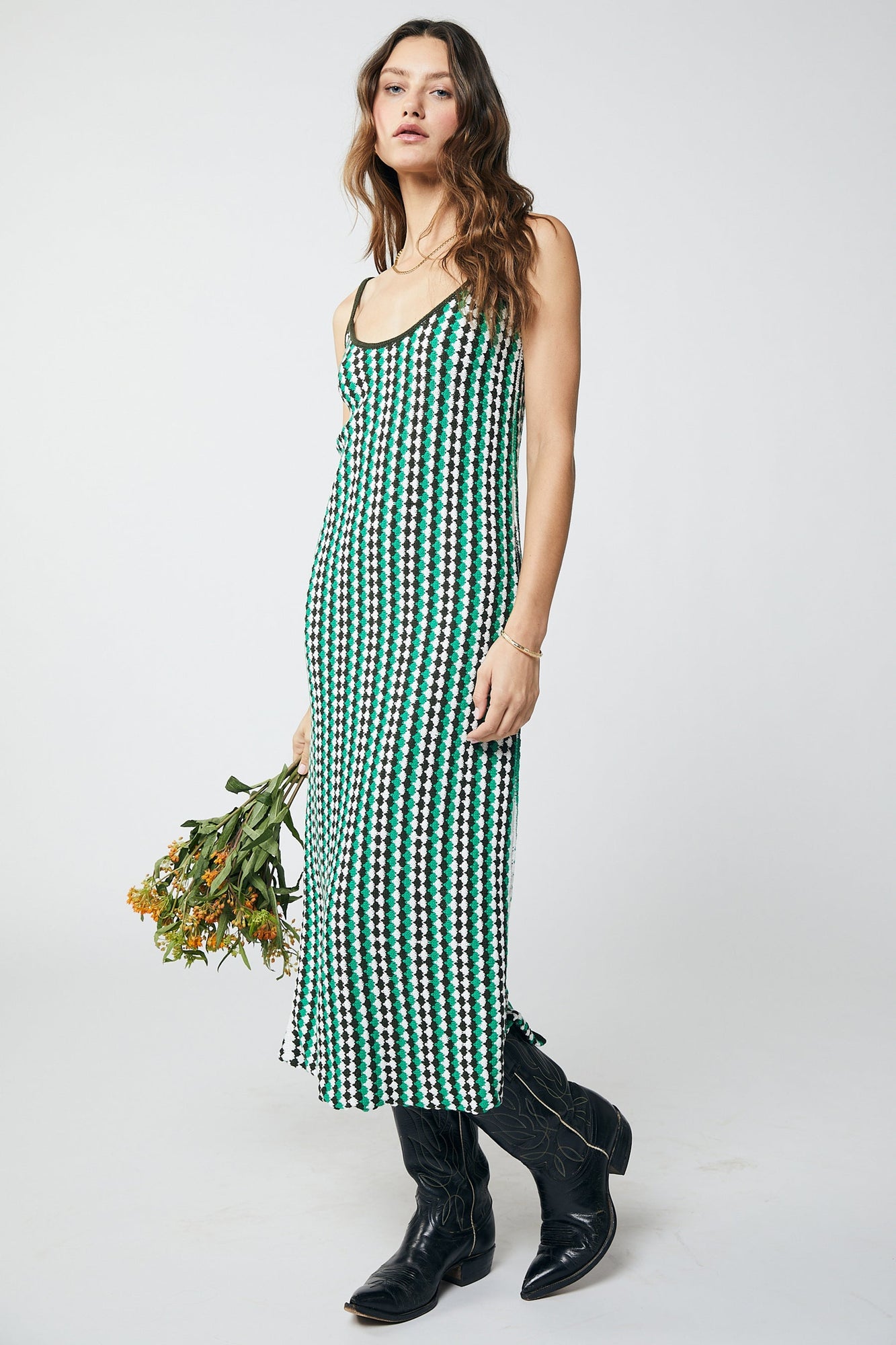 Naya Midi Dress - Knit Chrochet Stripe