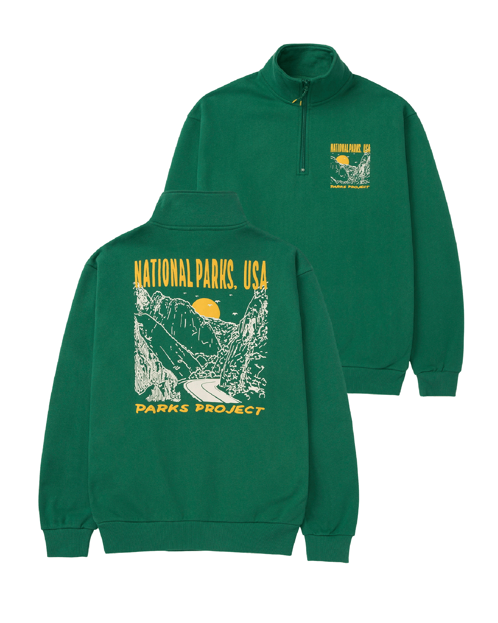 National Parks Puff Print Quarter Zip Fleece | Forest Green