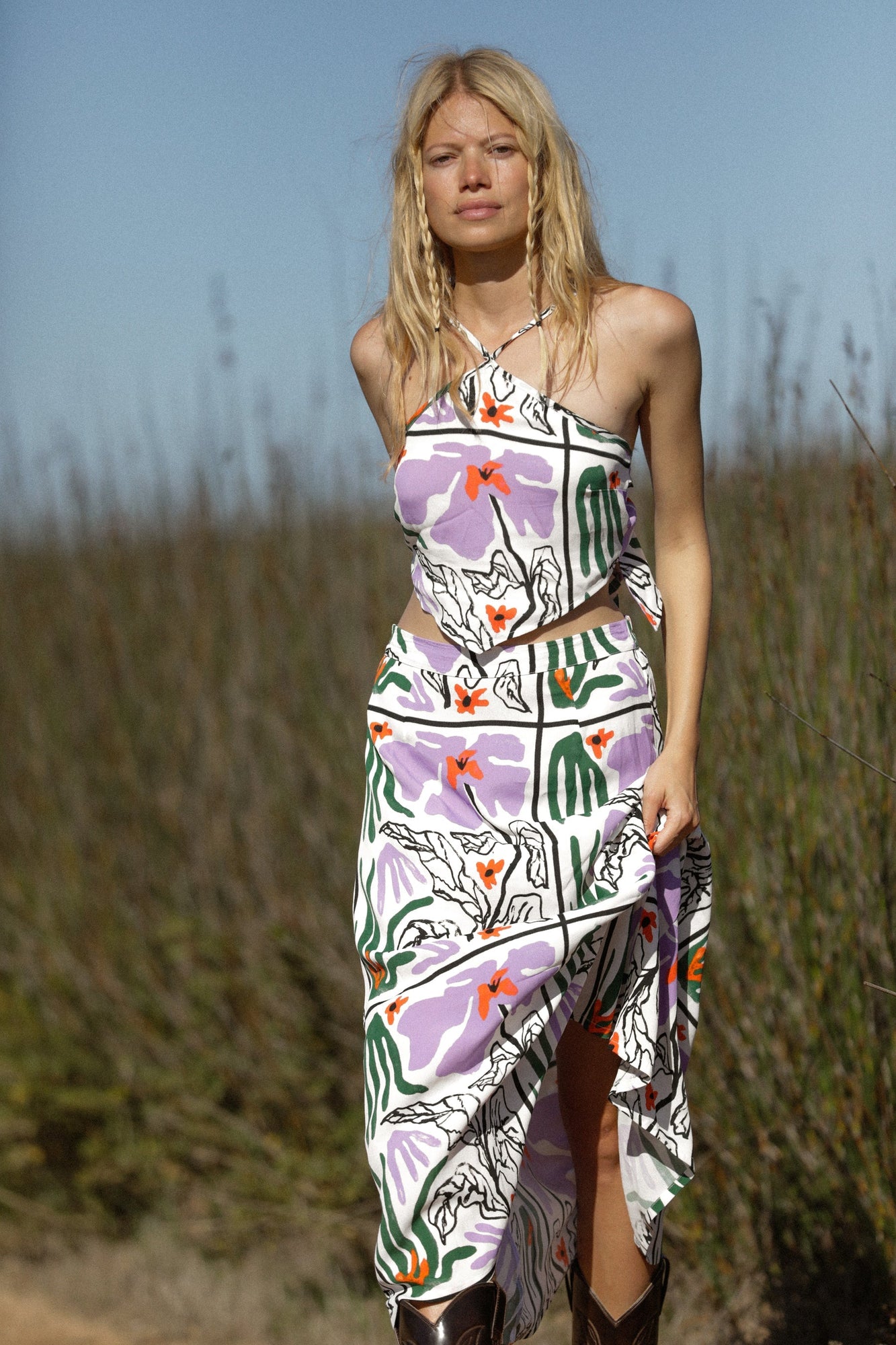 Tori - Bandana Halter Top - Artistic Floral