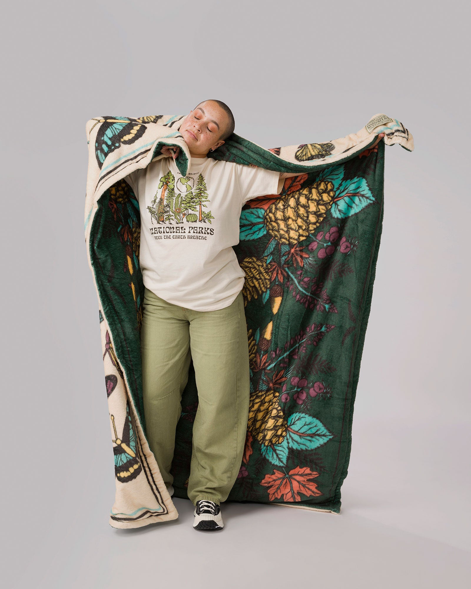 Pinecones & Butterflies Luxe Faux Fur Blanket | Multi Color