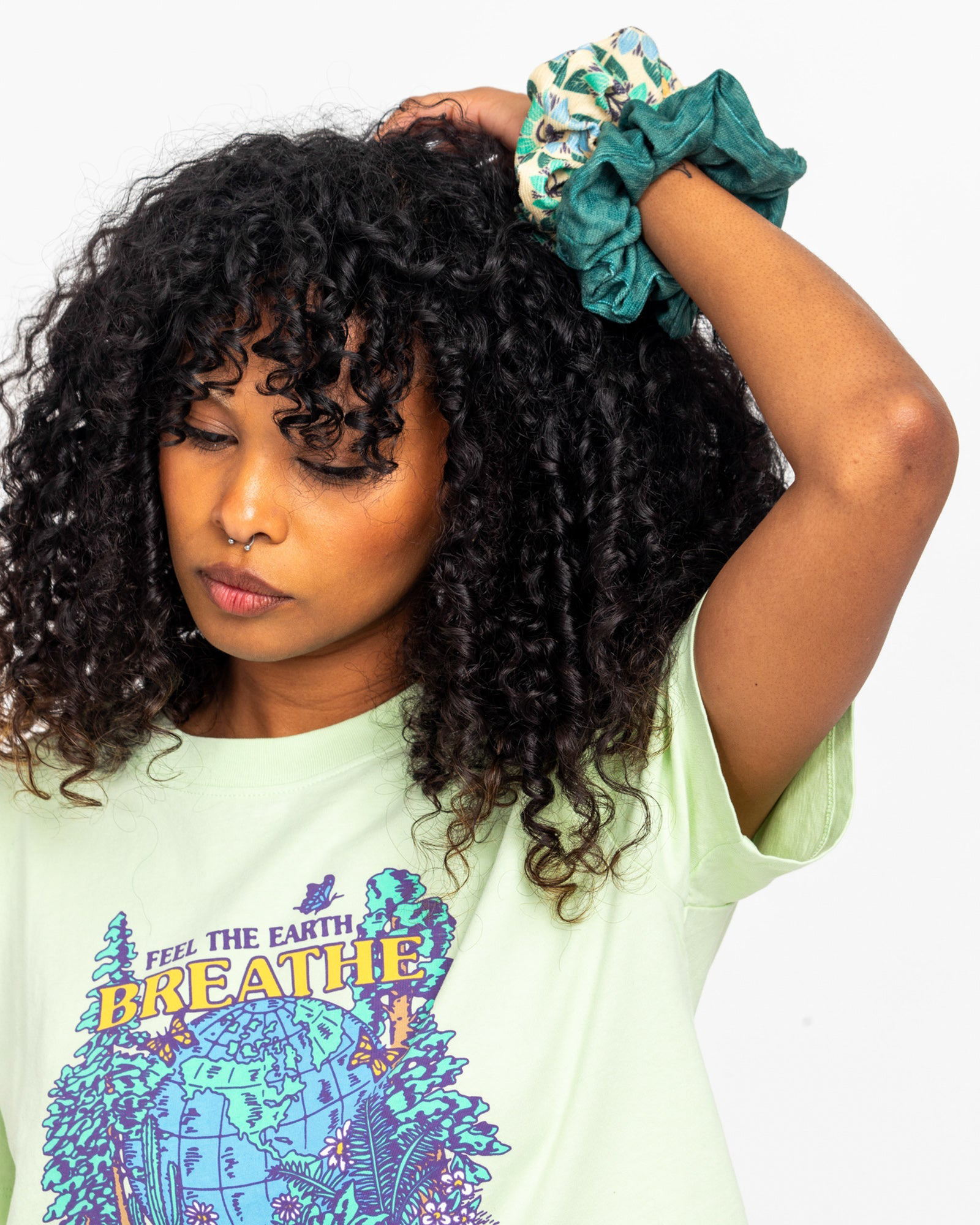 Printed Cord Scrunchie 2 |Pack | Natural and Green