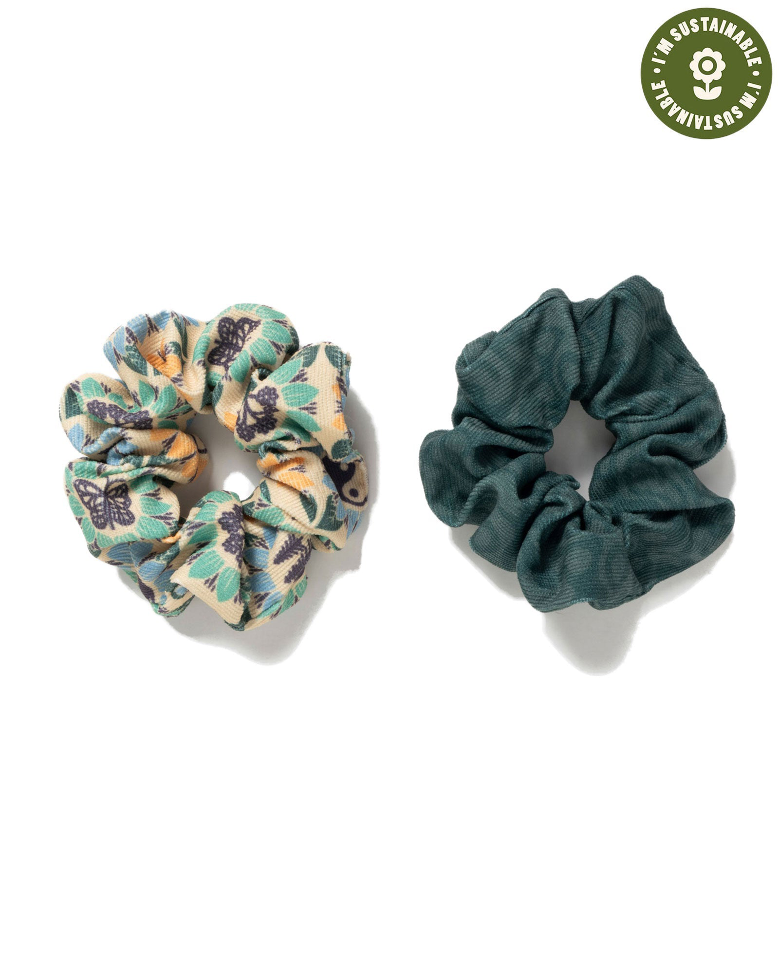 Printed Cord Scrunchie 2 |Pack | Natural and Green