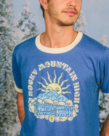 Rocky Sunrise Ringer Tee | White And Royal Blue