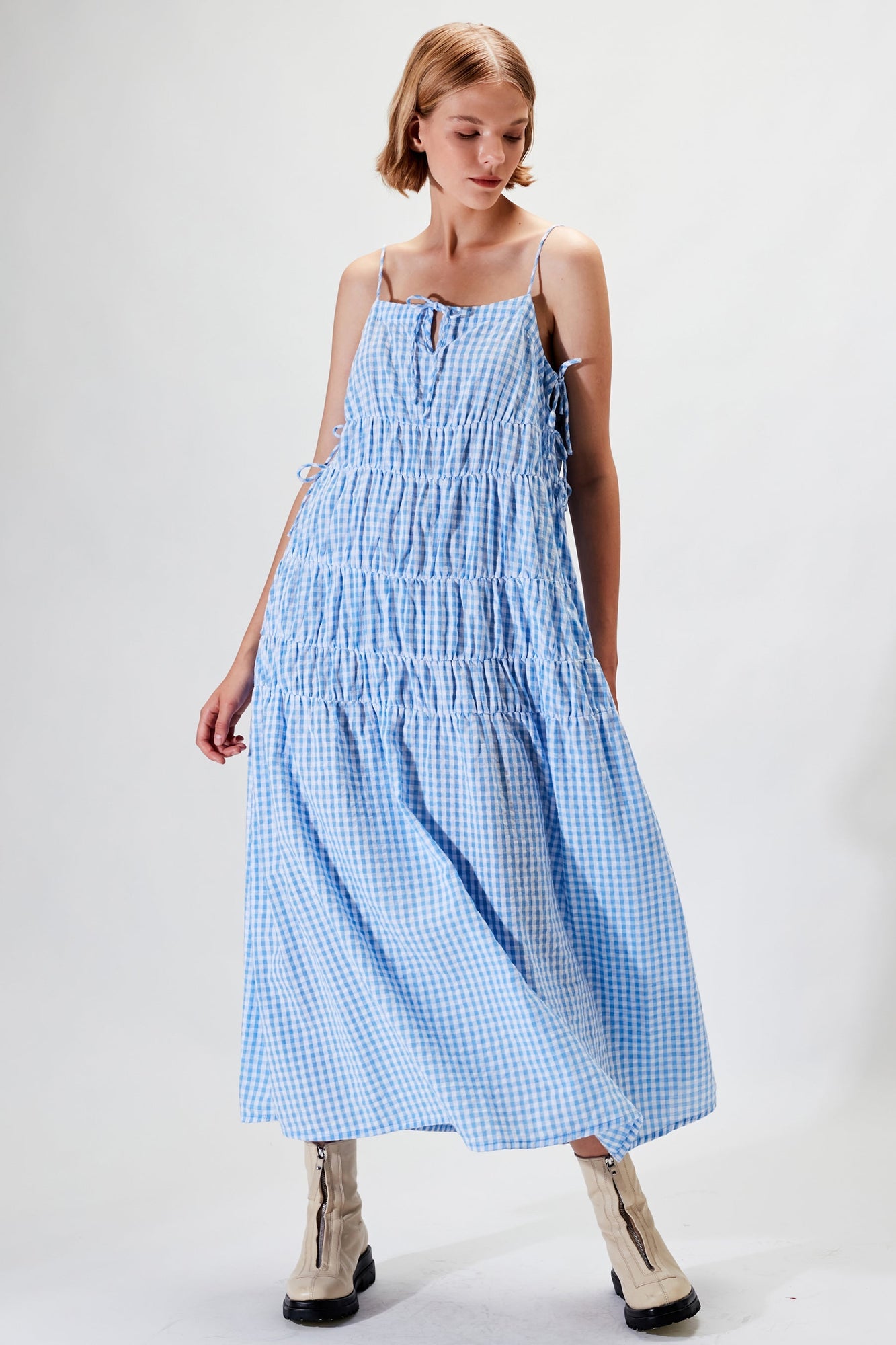 Bella Maxi Dress - Light Blue Check