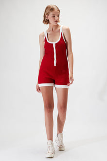 Rosie Knit Romper - Poppy Red White