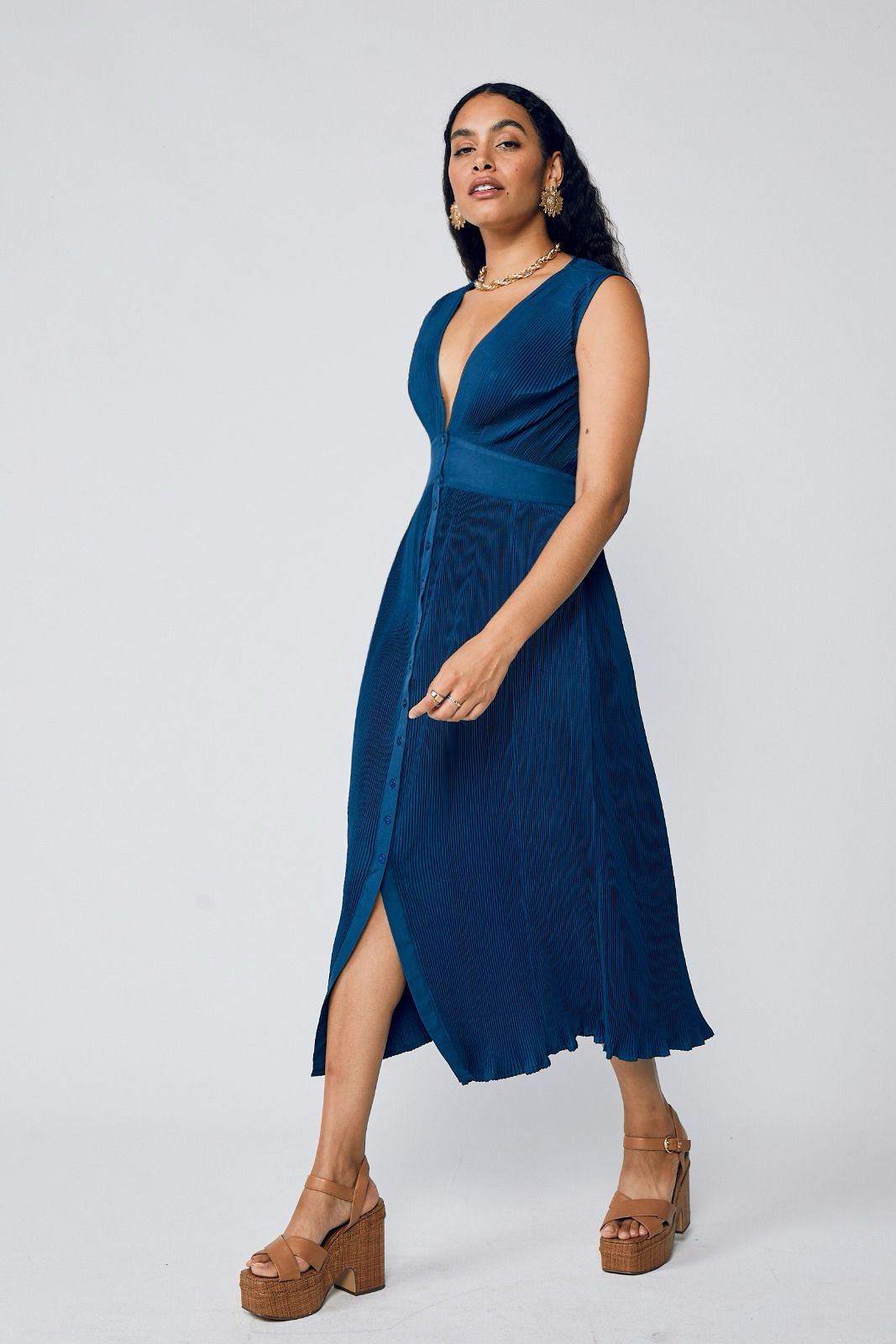 Robin Pleated Maxi Dress - Pageant Blue