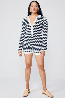 Daisy Knit Romper - Wavy Horizontal Stripes