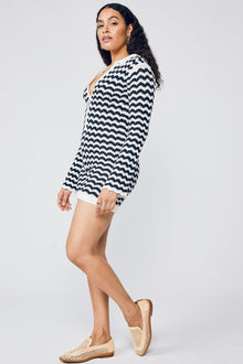 Daisy Knit Romper - Wavy Horizontal Stripes