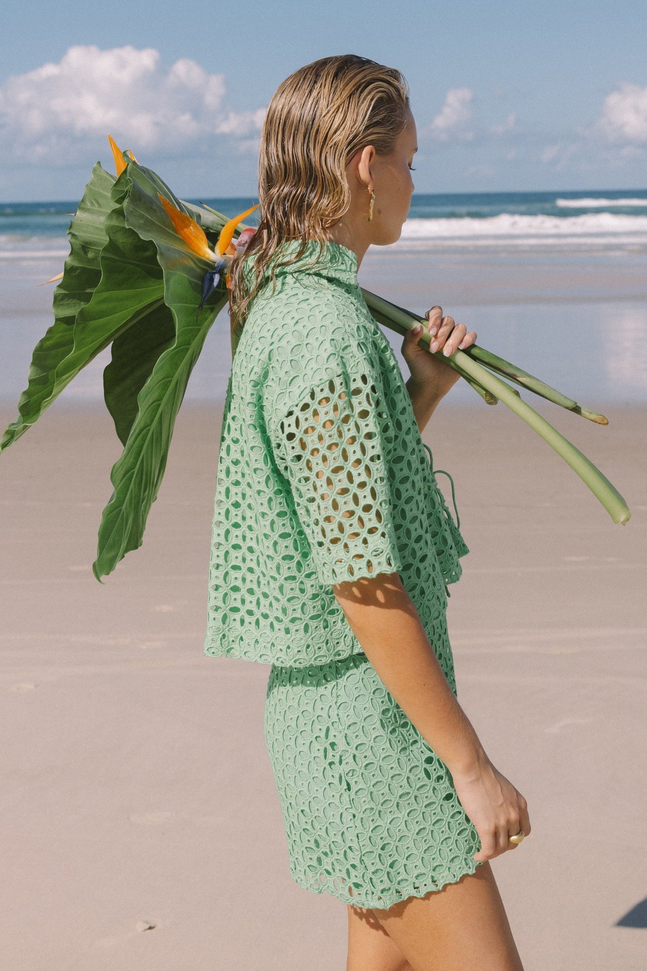 Elle Ruched Tie Top - Summer Green