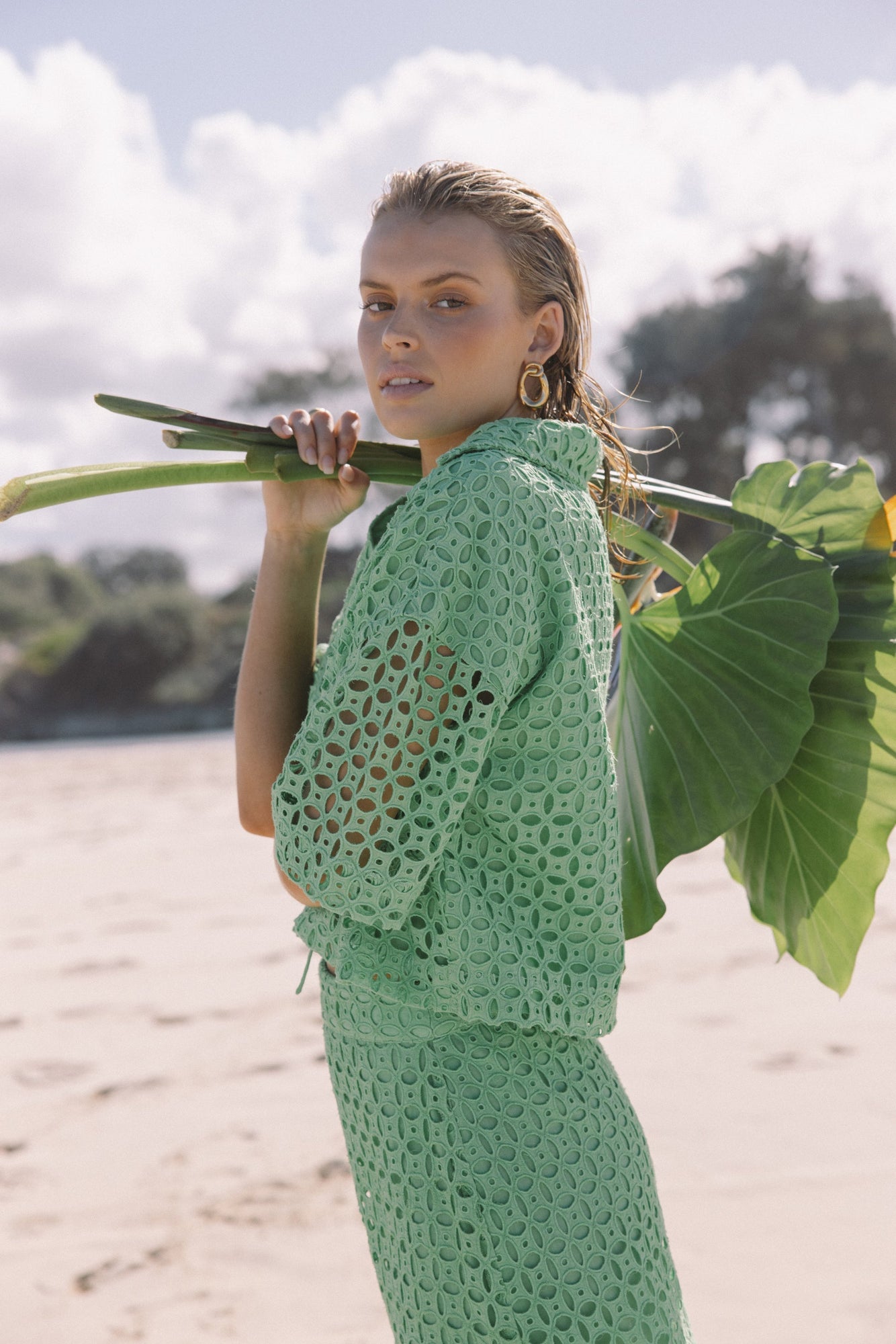 Elle Ruched Tie Top - Summer Green