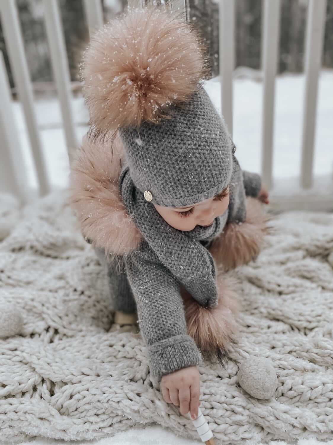 Honeycomb Grey Cashmere Beanie Hats - Petite Maison Kids