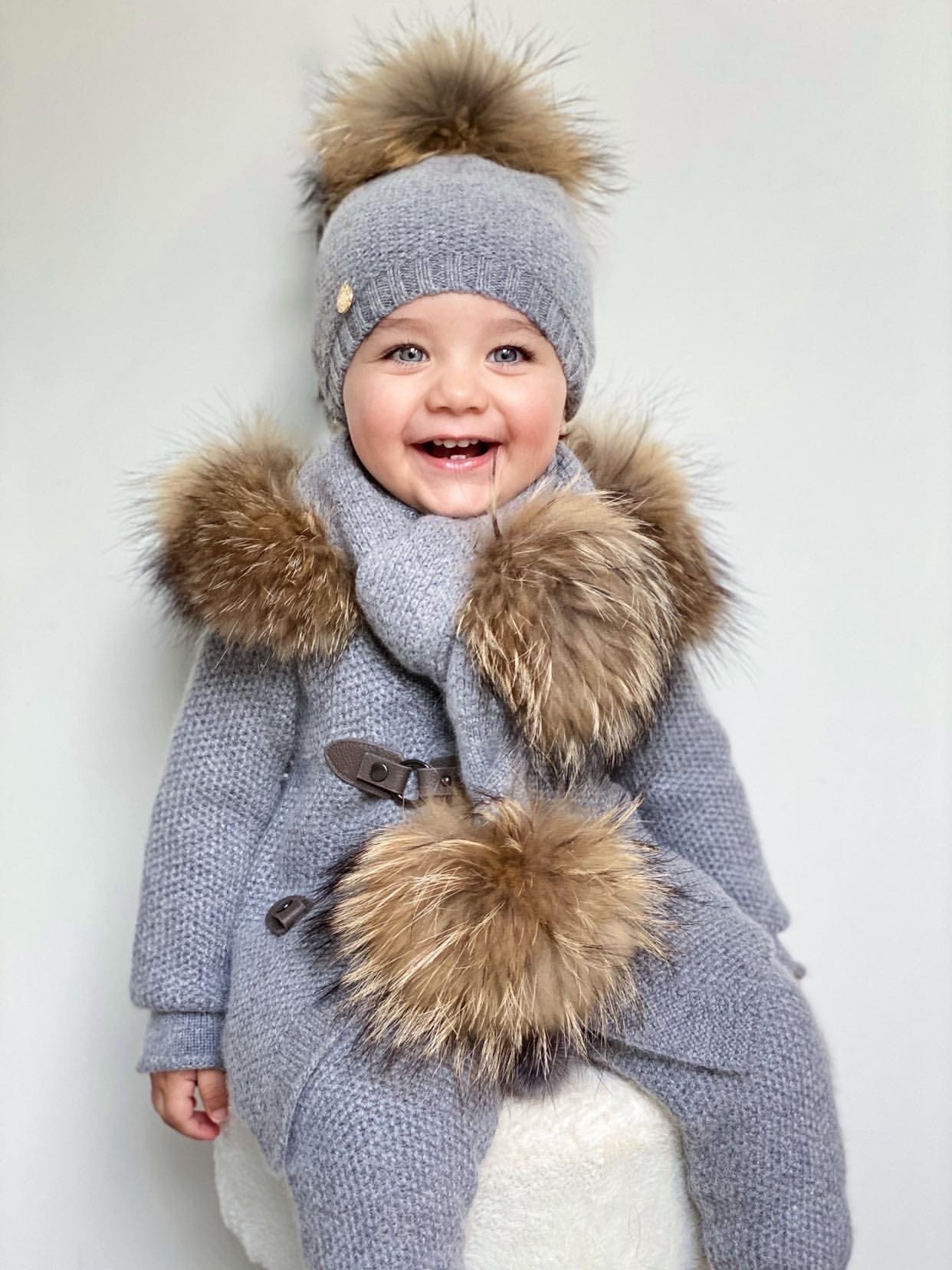 Honeycomb Grey Cashmere Beanie Hats - Petite Maison Kids