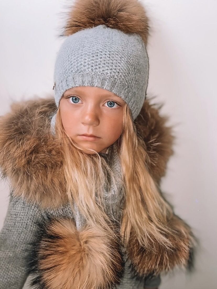 Honeycomb Grey Cashmere Beanie Hats - Petite Maison Kids