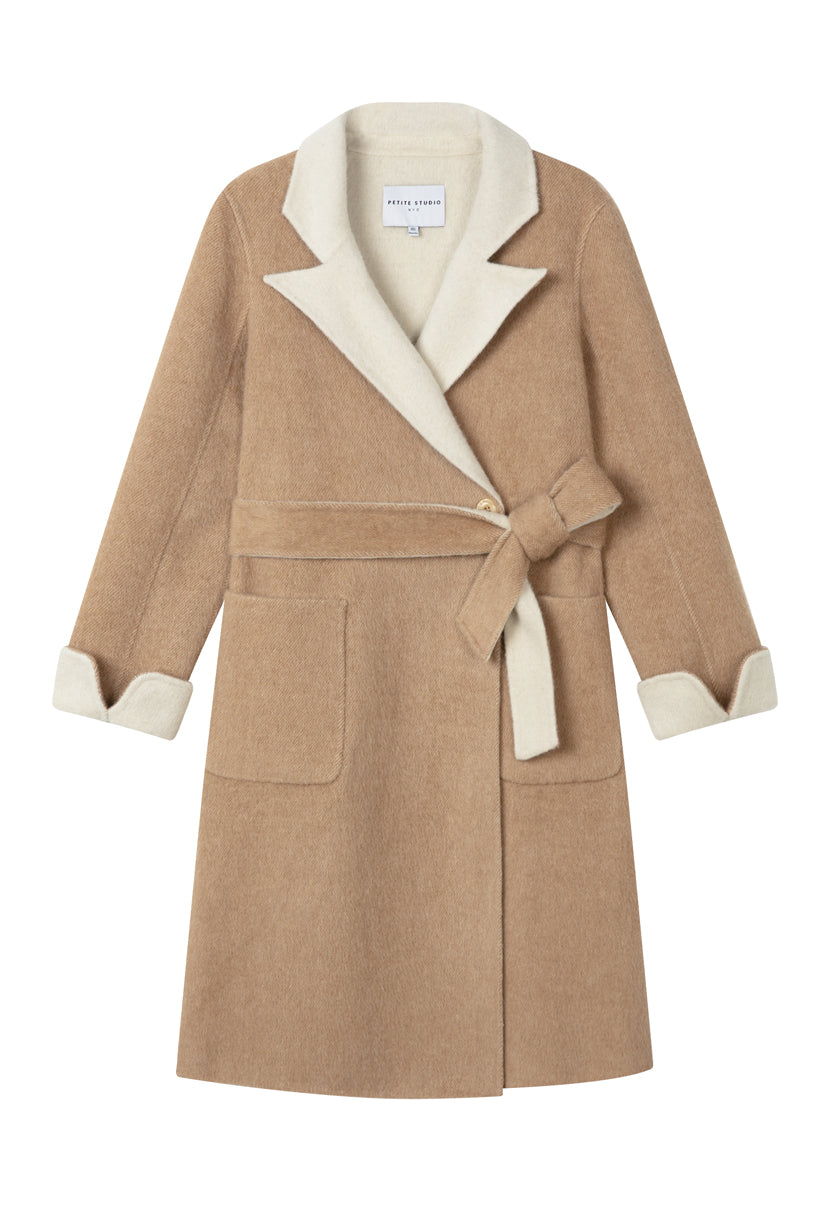 Petite Studio's Payton Reversible Wool Coat in Camel & Ivory