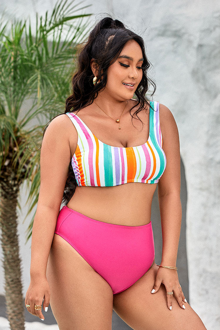 Street Art Scoop High Waist Tummy Control Plus Size Bikini
