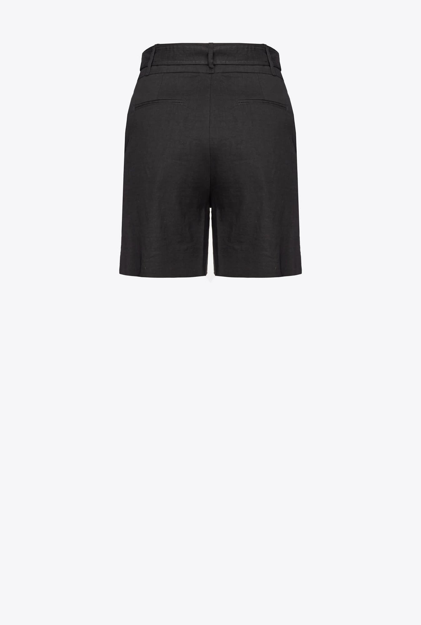 Belted Linen Shorts, Limo Black