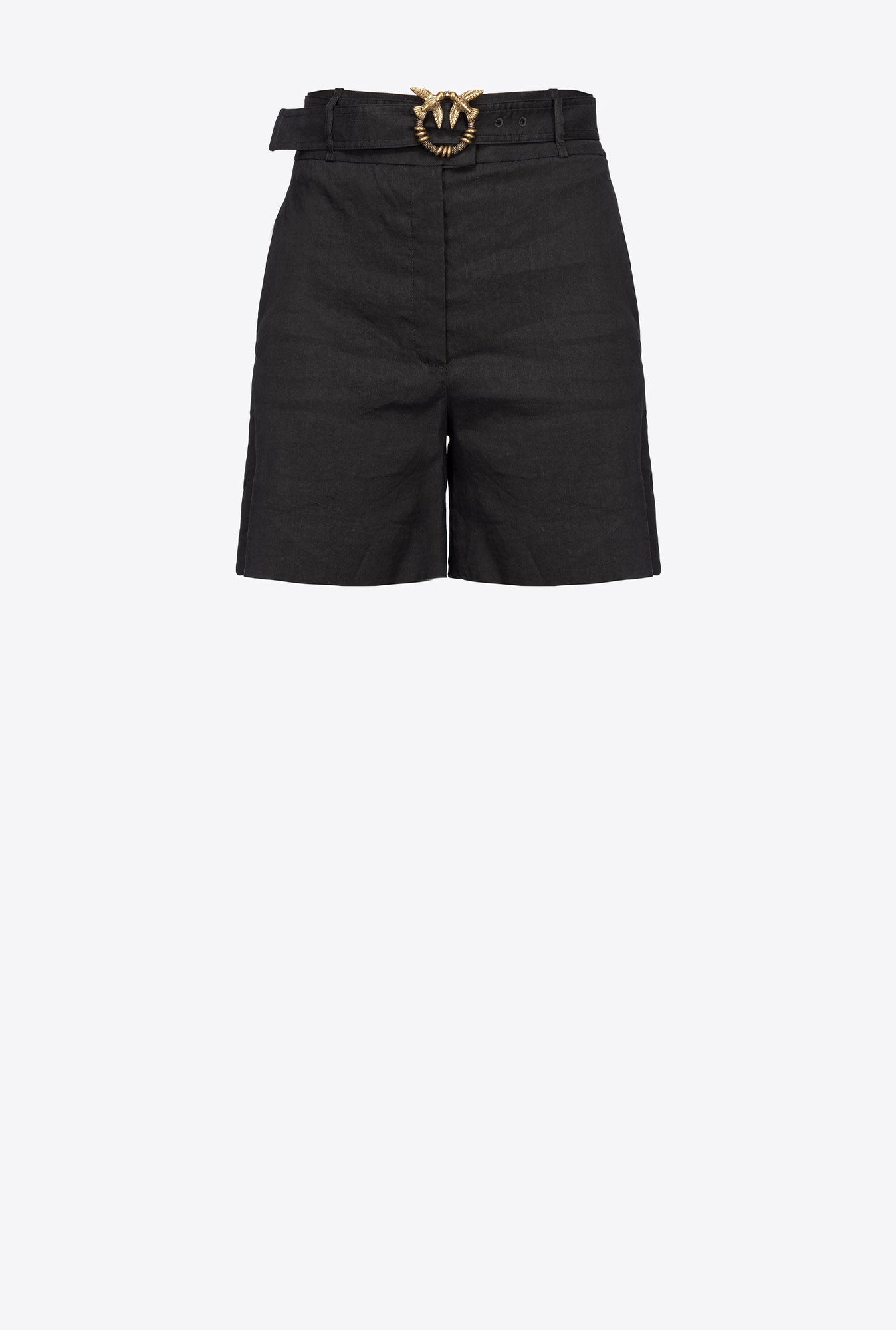 Belted Linen Shorts, Limo Black