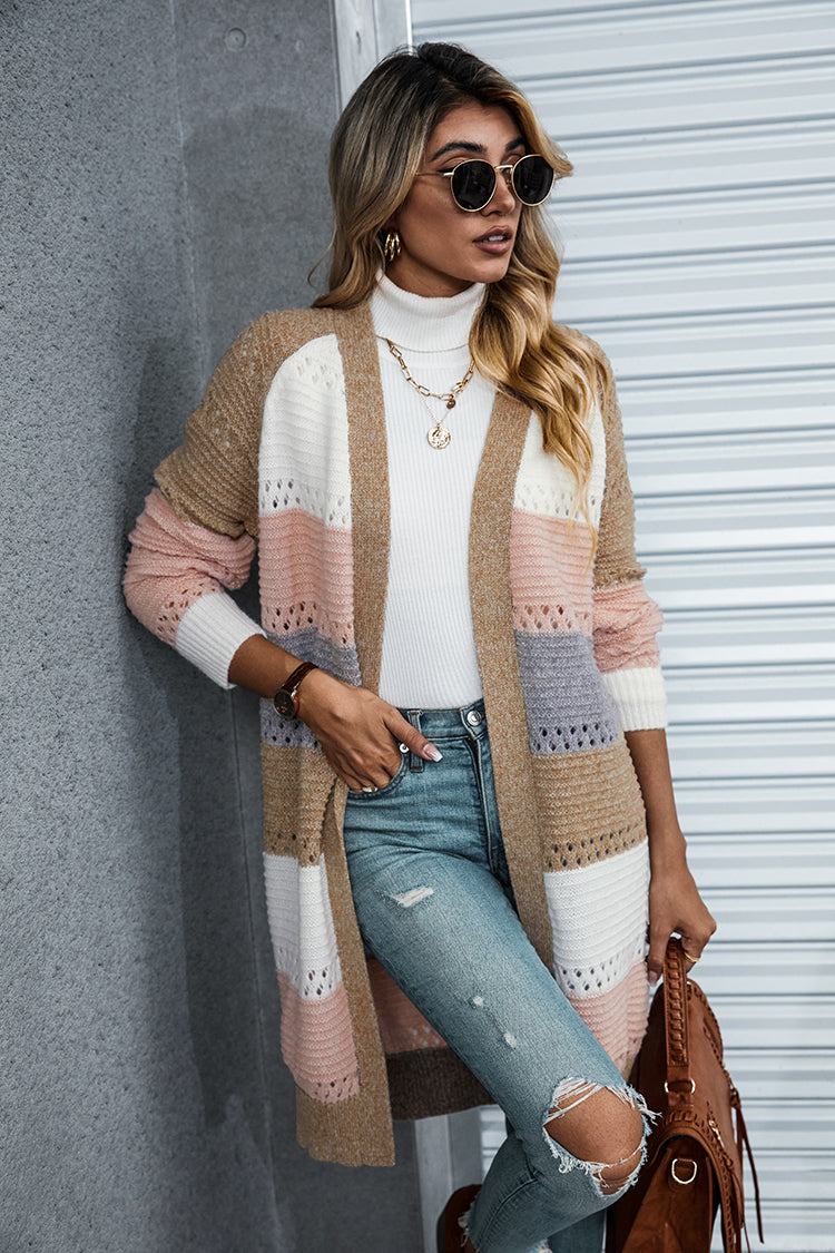 Latte Vino Striped Open-Front Cardigan
