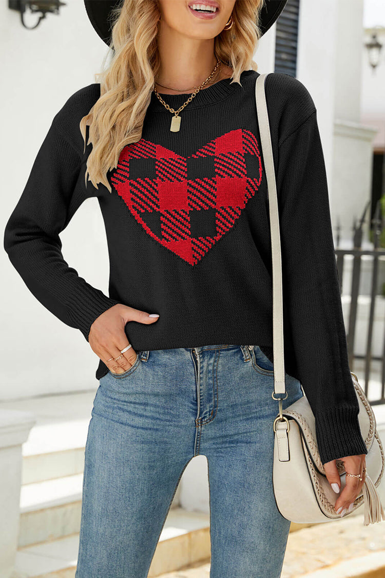 Heartbeat Plaid Heart Graphic Sweater
