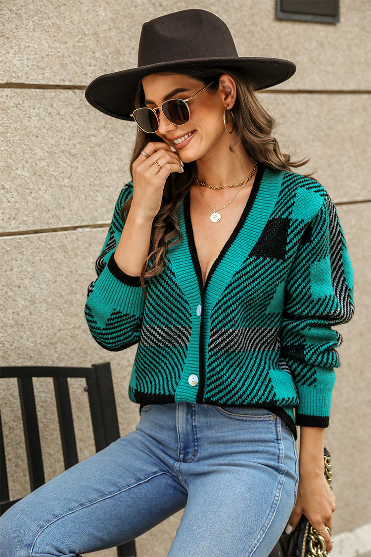 Anahia Gingham V-Neck Cardigan