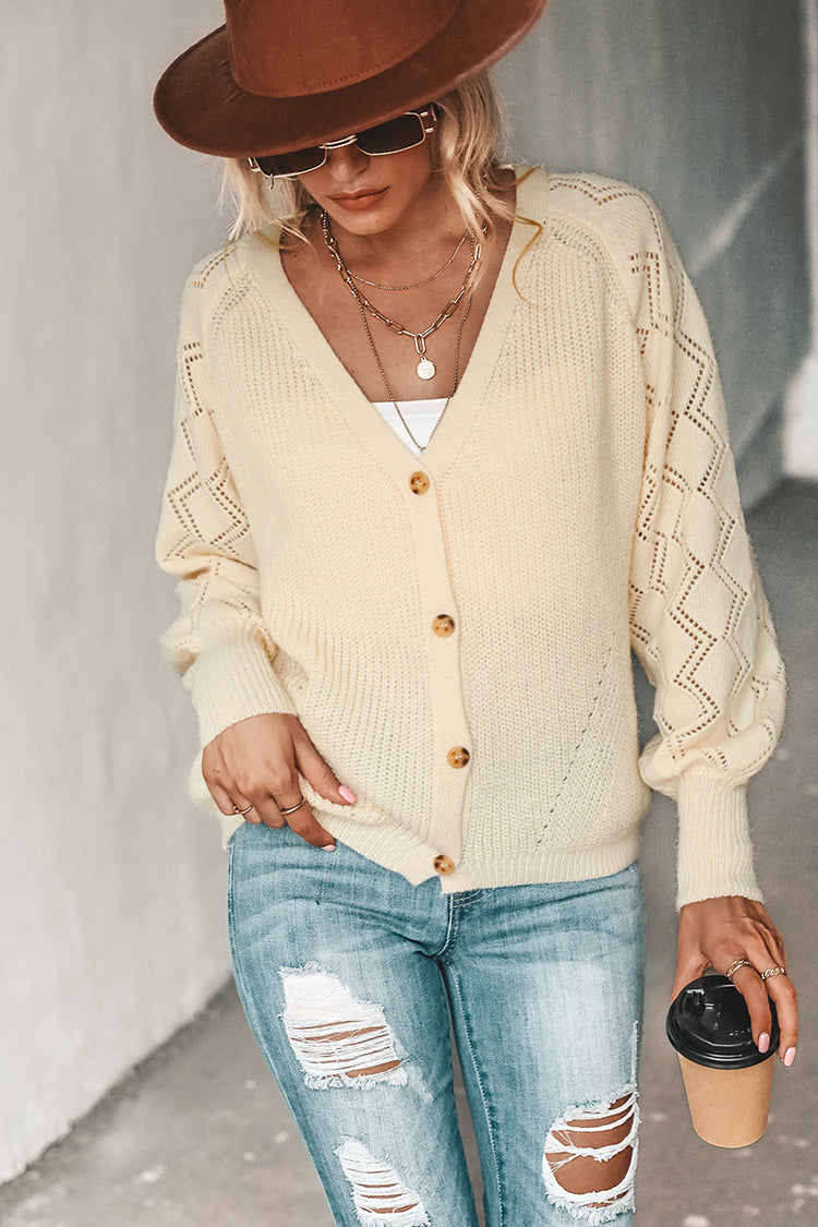 Chocolate & Milk Crochet Knit Button-Front Cardigan