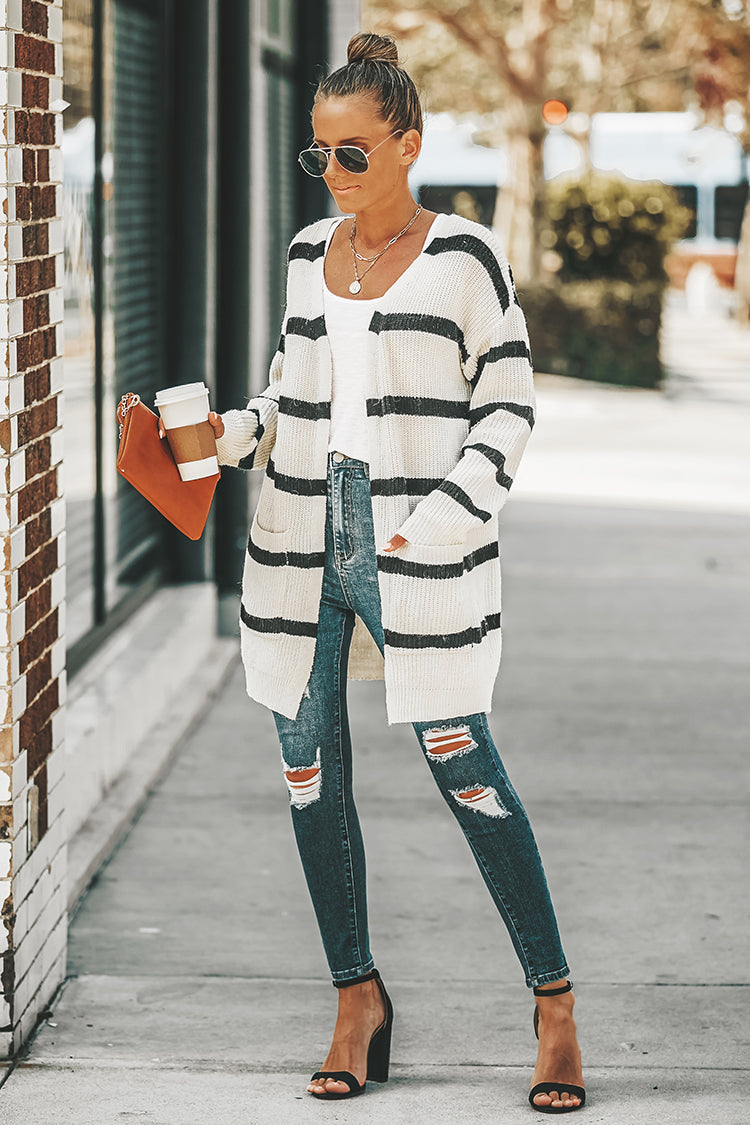 Leah Long Sleeve Stripe Loose Cardigan