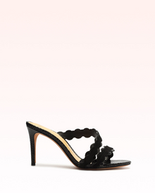 Barbara 85 Snake-Embossed Black Leather Sandal