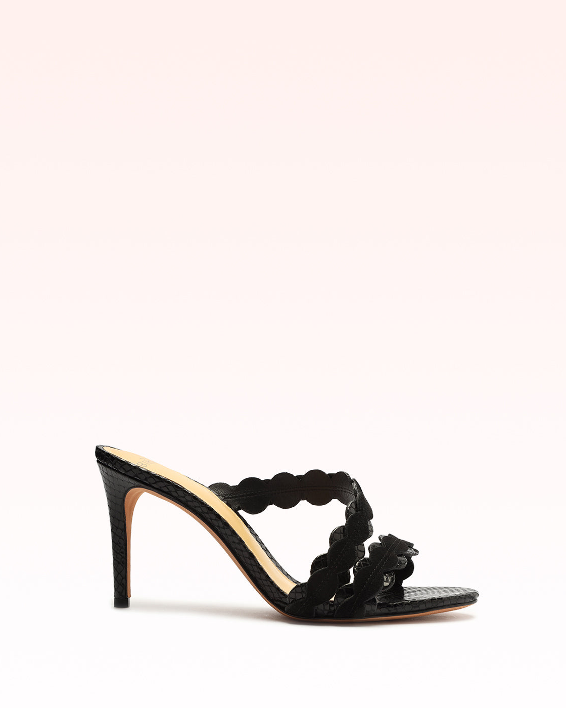 Barbara 85 Snake-Embossed Black Leather Sandal