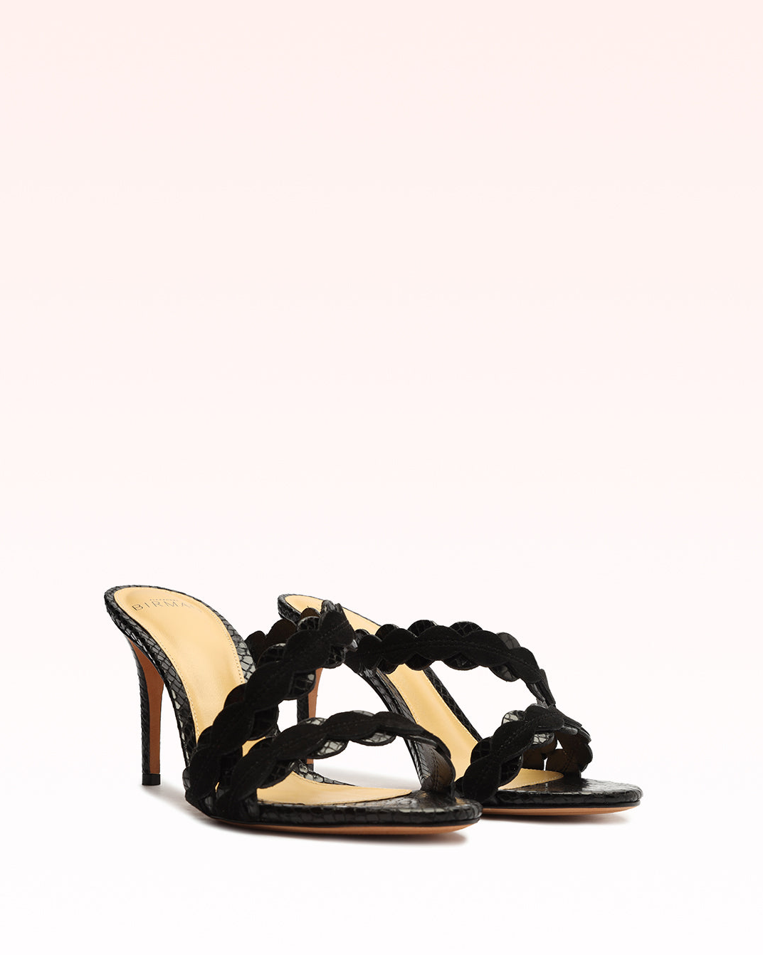 Barbara 85 Snake-Embossed Black Leather Sandal