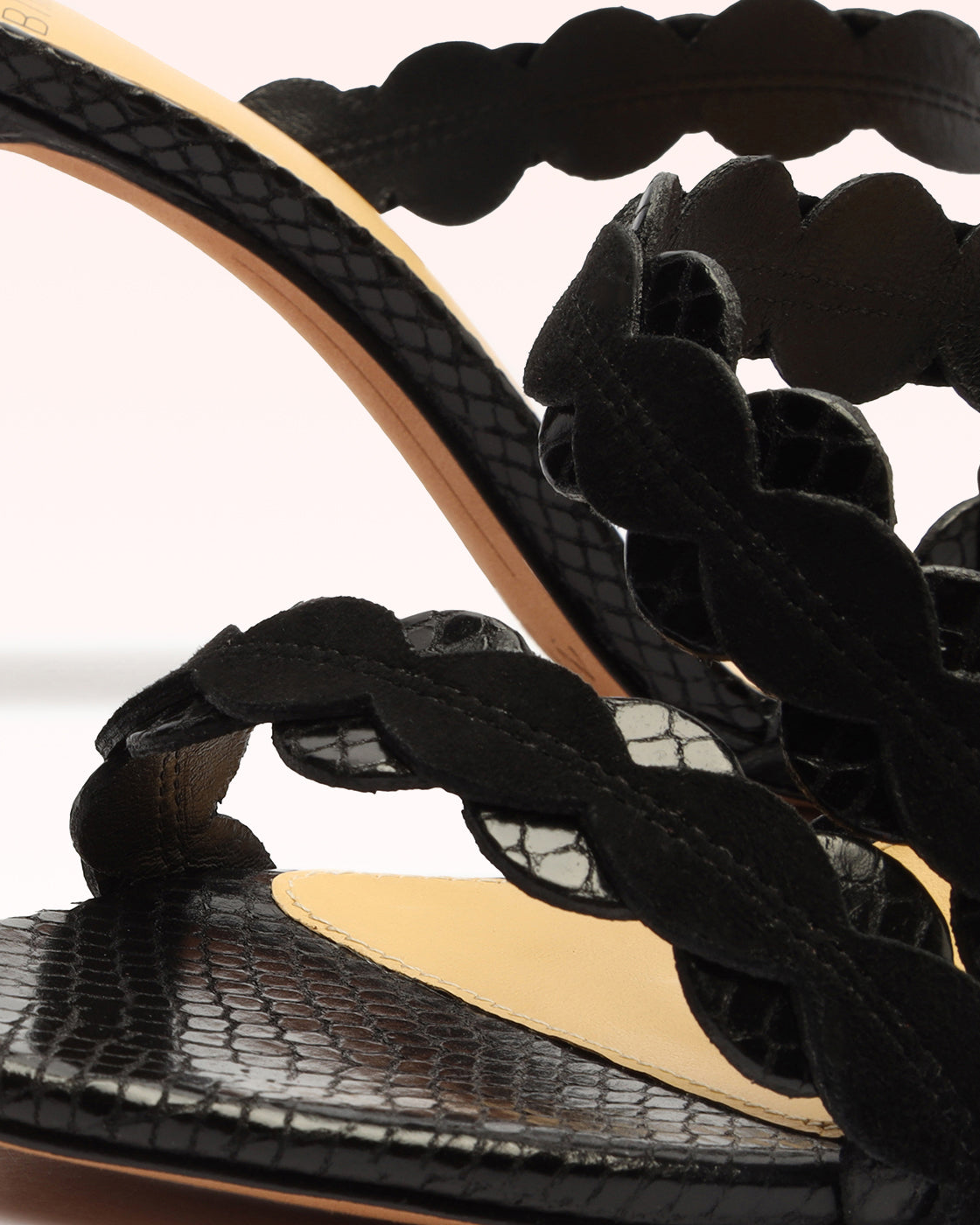 Barbara 85 Snake-Embossed Black Leather Sandal