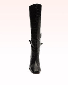 Square Clarita Crocodile-Embossed Leather Boot