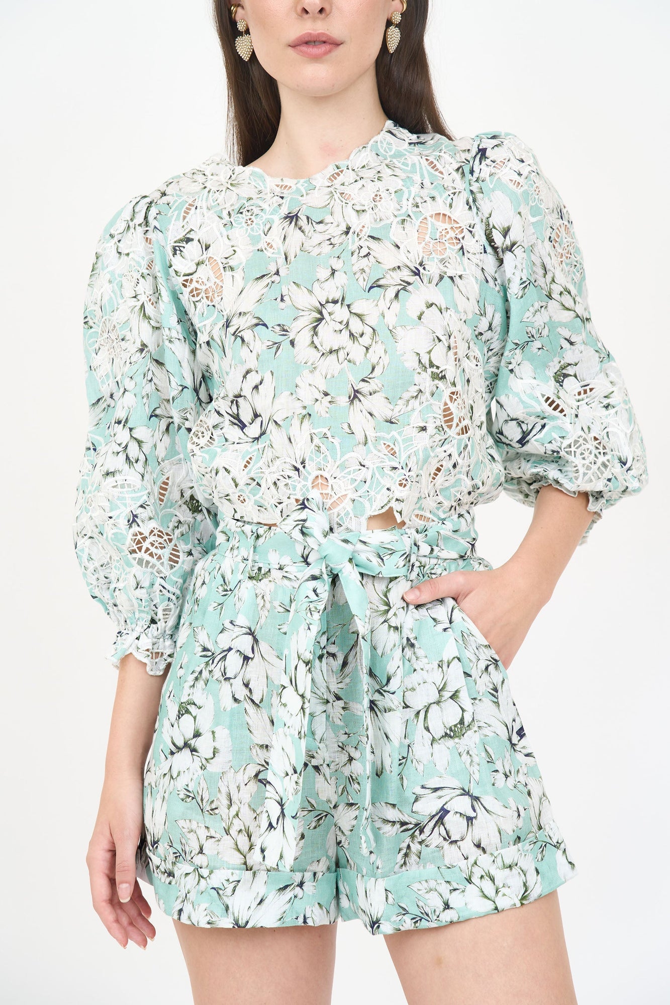 Lola Short - Teal Vintage Floral