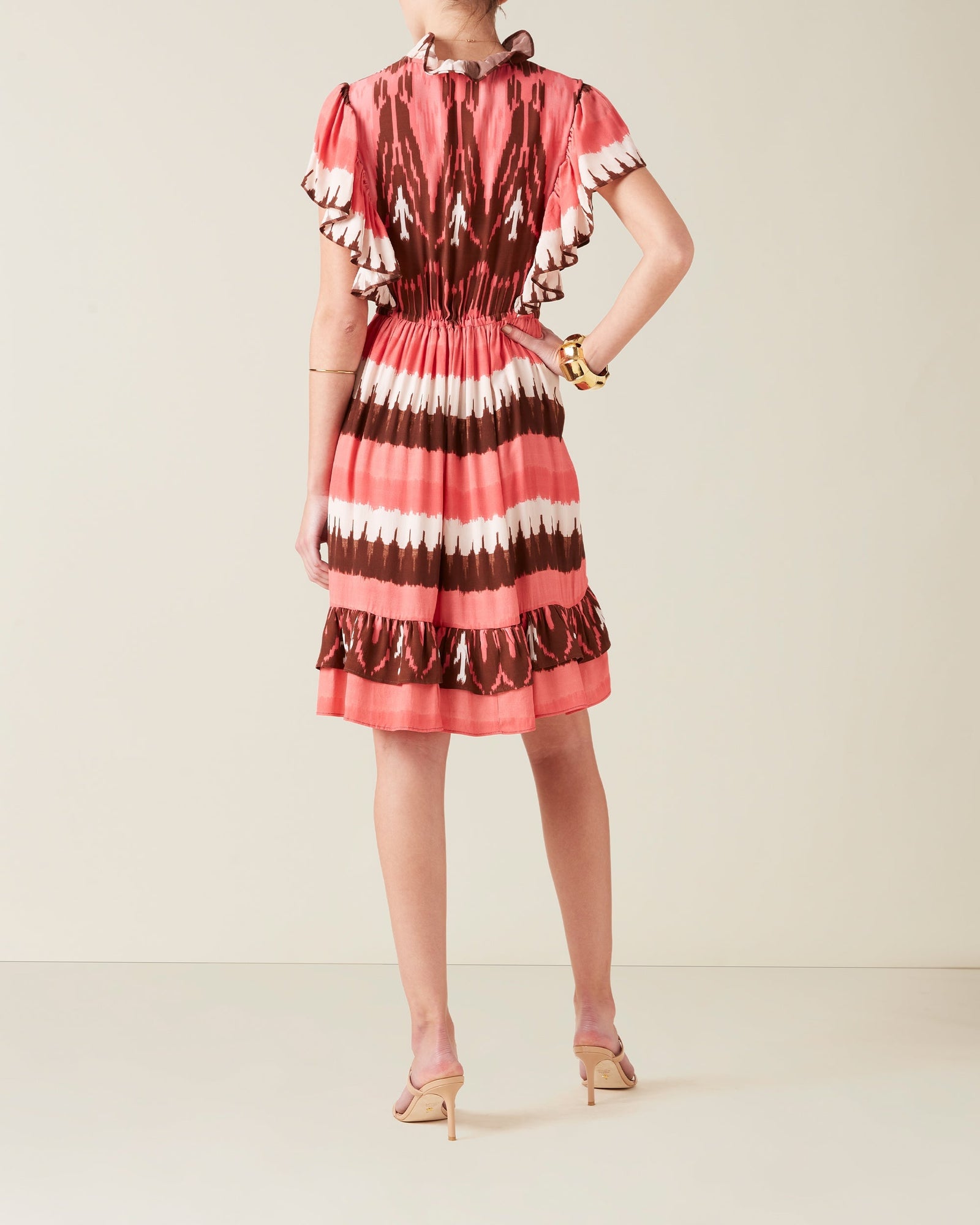 Denissa Dress, Dylan Ikat Coral Ikat Stripe Coral