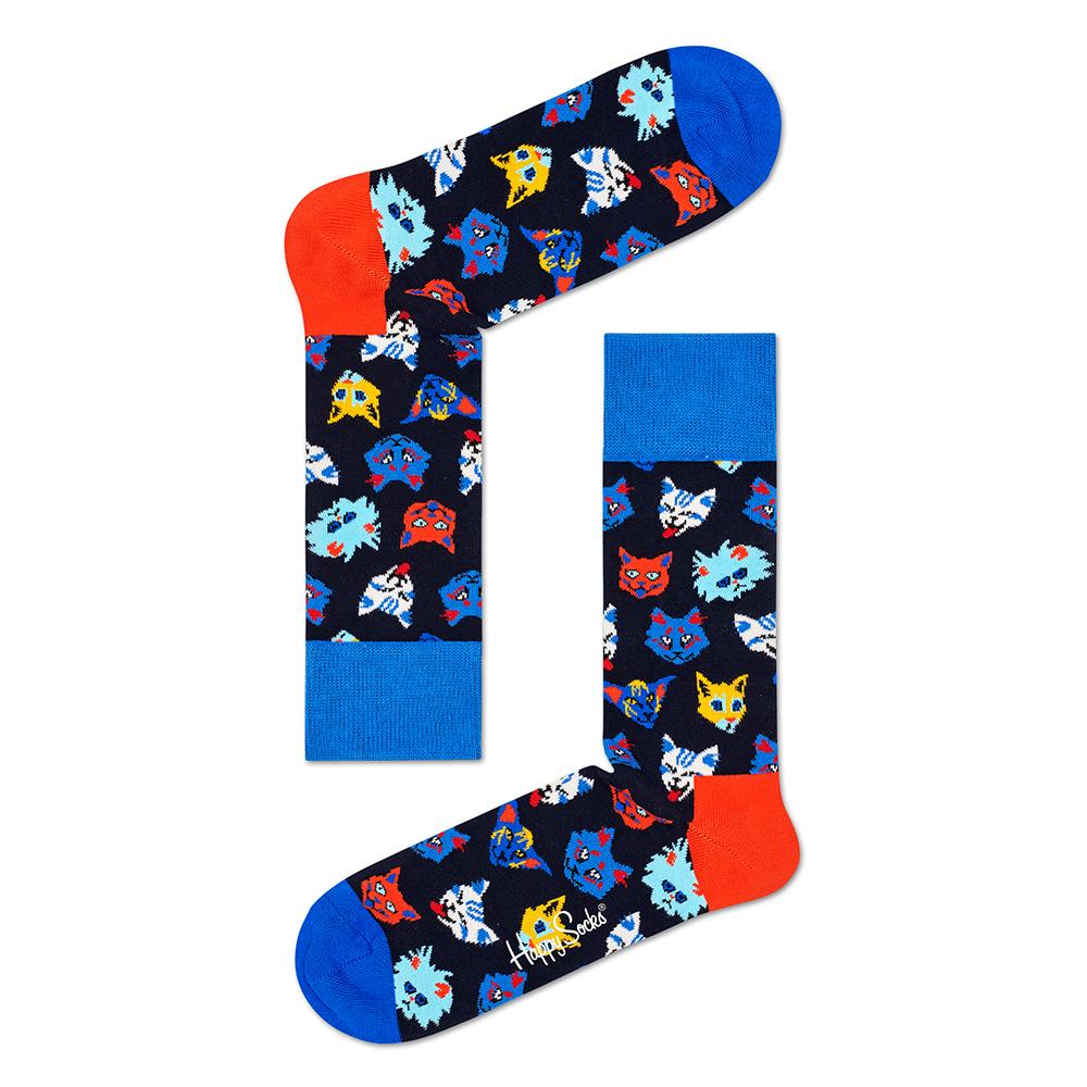 Funny Cat Sock, Medium Blue